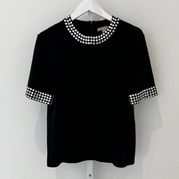MICHAEL KORS BLACK SHORT SLEEVE CASHMERE CRYSTAL SWEATER SIZE L - Picture 3 of 15